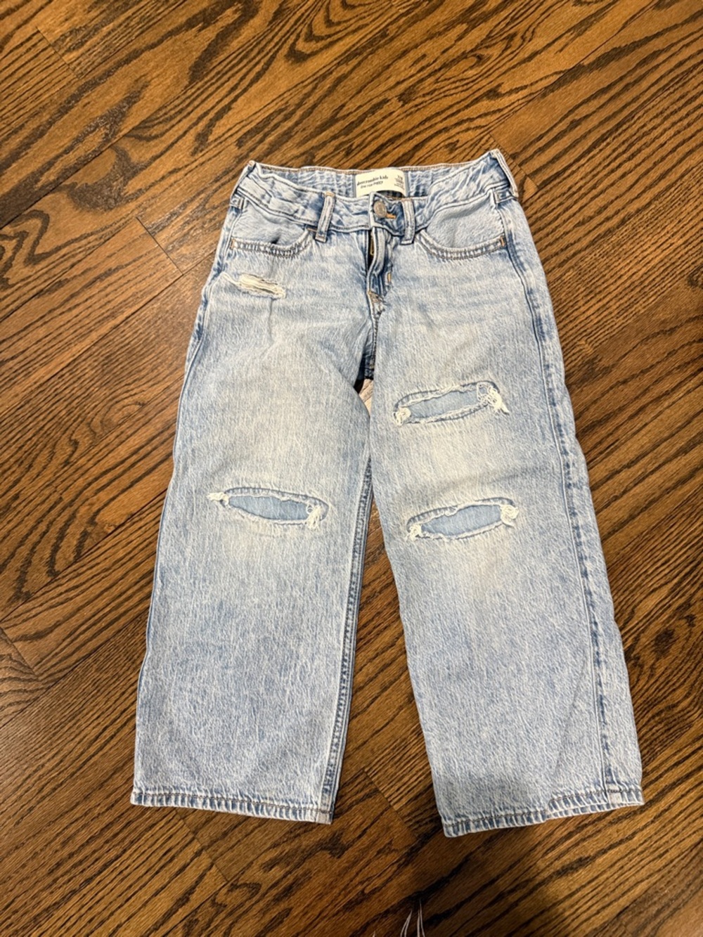 abercrombie kids light blue ripped straight-leg jeans